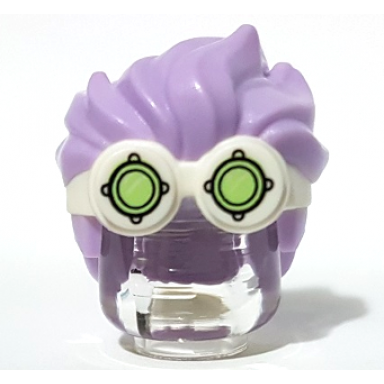 white minifigure hair combo goggles with lime lenses pattern and lavender spiked top hair