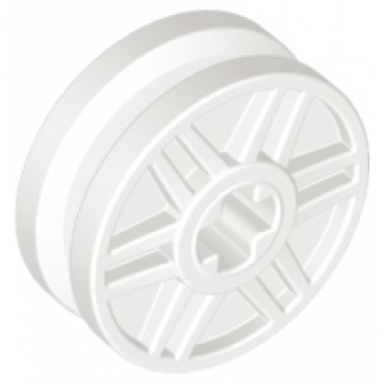 white wheel 18mm d x 8mm with fake bolts and shallow spokes and axle hole