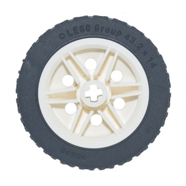 white wheel 30mm d x 14mm with black tire 43.2 x 14 solid 56904 30699