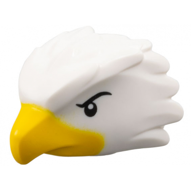 white minifigure head modified bird eagle with black eyes and eyebrows yellow beak pattern