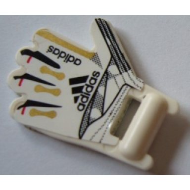 white minifigure utensil soccer goalie mitt with finger pattern on both sides and adidas logos left stickers - set 3573