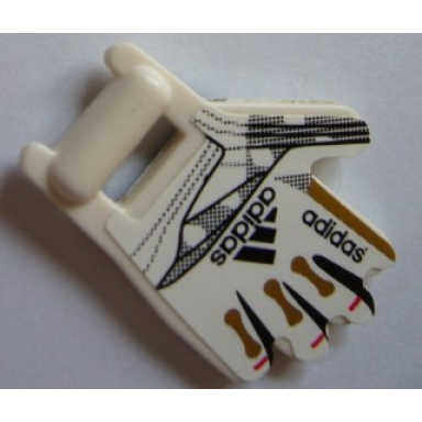 white minifigure utensil soccer goalie mitt with finger pattern on both sides and adidas logos right stickers - set 3573