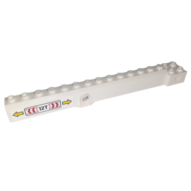 white crane arm outside wide with pin hole at mid-point with black 12t and red white and yellow arrows pattern on both sides stickers - set 60198