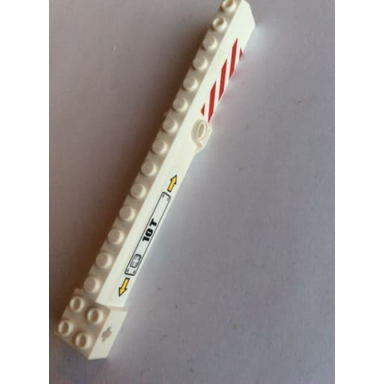 white crane arm outside wide with pin hole at mid-point with 10t and yellow arrows on right side and red and white danger stripes pattern on both sides stickers - set 60169
