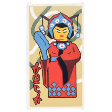 white glass for window 1 x 4 x 6 with woman in red kimono with blue headress with flowers and red ninjago logogram chic pattern sticker - set 70620