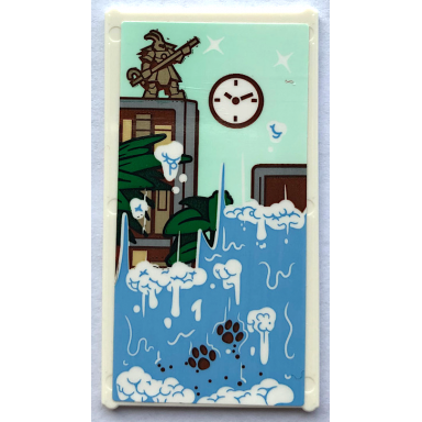 white glass for window 1 x 4 x 6 with clock statue plant leaves waterfall and paw prints pattern sticker - set 80108