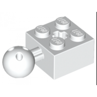 white technic brick modified 2 x 2 with ball joint and axle hole with 6 holes in ball