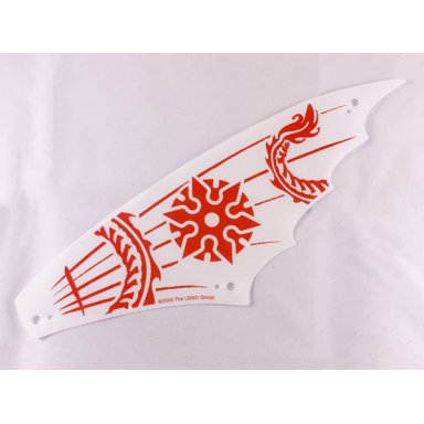 white cloth sail 25 x 8 with red ribs oriental dragon tail and shuriken throwing star pattern