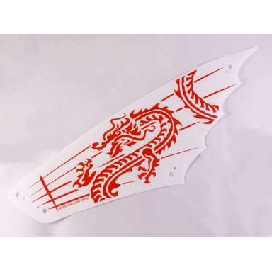 white cloth sail 29 x 9 1 2 with red ribs and oriental dragon pattern