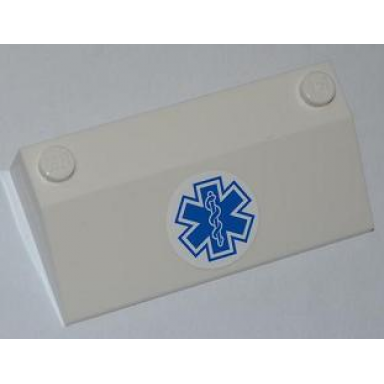 white slope 33 3 x 6 without inner walls with blue emt star of life pattern on white background sticker - set 4431