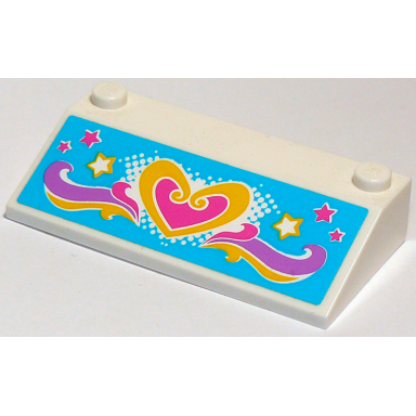 white slope 33 3 x 6 without inner walls with dark pink and yellow heart and stars and waves on medium azure background pattern sticker - set 41015