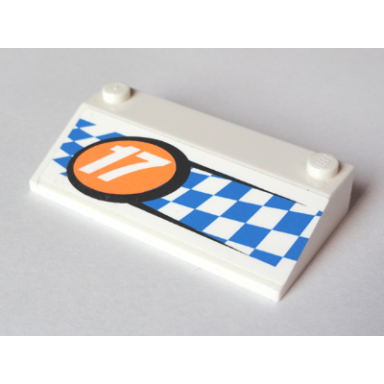 white slope 33 3 x 6 without inner walls with 17 in orange circle on blue checkered pattern sticker - set 60005