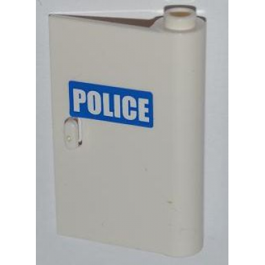 white door 1 x 3 x 4 right - open between top and bottom hinge with white police on blue background pattern sticker - set 7286