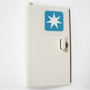 white door 1 x 3 x 4 left - open between top and bottom hinge with maersk star logo pattern sticker - set 10219