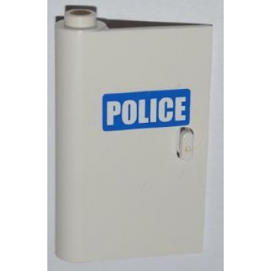white door 1 x 3 x 4 left - open between top and bottom hinge with white police on blue background pattern sticker - set 7286