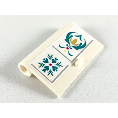 white door 1 x 3 x 4 left - open between top and bottom hinge with ornate arendelle crest flower pattern sticker - set 41167