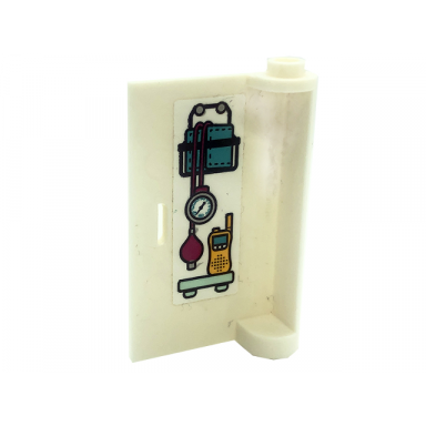 white door 1 x 3 x 4 left - open between top and bottom hinge with sphygmomanometer blood pressure cuff with gauge and radio pattern on inside sticker - set 41318