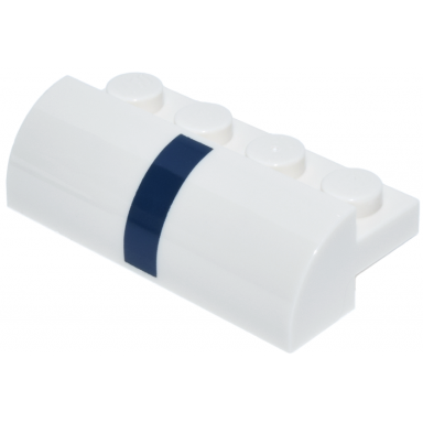 white slope curved 2 x 4 with 4 recessed studs with dark blue vertical stripe pattern