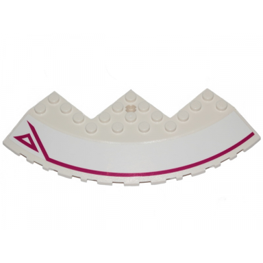 white brick round corner 10 x 10 with slope 33 edge axle hole facet cutout with magenta stripe and outlined triangle pattern model left side sticker - set 70849