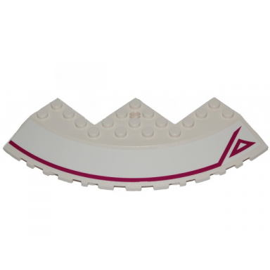white brick round corner 10 x 10 with slope 33 edge axle hole facet cutout with magenta stripe and outlined triangle pattern model right side sticker - set 70849