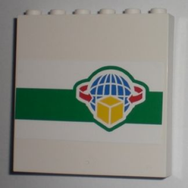 white panel 1 x 6 x 5 with box and arrows and globe on green stripe pattern sticker - set 7733