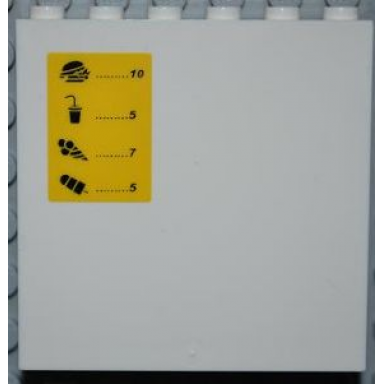 white panel 1 x 6 x 5 with menu and prices on yellow background pattern sticker - set 4644