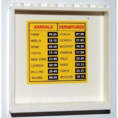 white panel 1 x 6 x 5 with arrivals departures schedule pattern on inside sticker - set 3182
