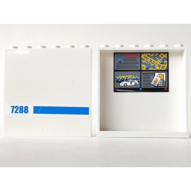 white panel 1 x 6 x 5 with 4 surveillance screens on inside and blue 7288 and stripe on outside pattern stickers - set 7288