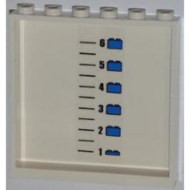 white panel 1 x 6 x 5 with numbered height chart and lego bricks pattern on inside sticker - set 7498