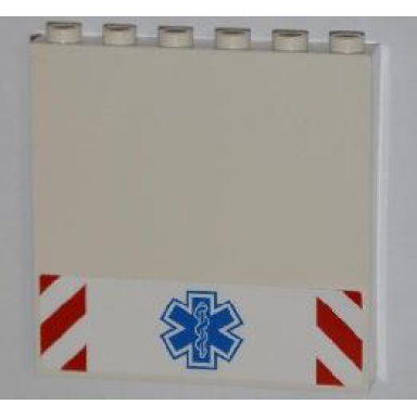 white panel 1 x 6 x 5 with blue emt star of life and red and white danger stripes pattern sticker - set 4431