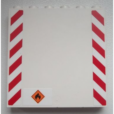 white panel 1 x 6 x 5 with red and white danger stripes and black flame pattern stickers - set 60020