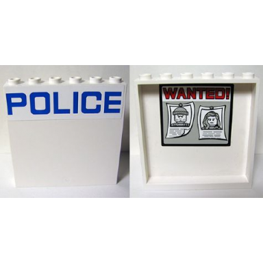 white panel 1 x 6 x 5 with blue police on white background on outside and wanted! posters on inside pattern stickers - set 60044