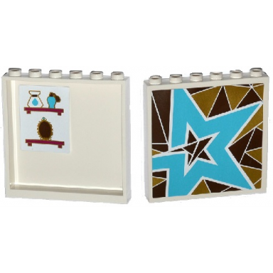 white panel 1 x 6 x 5 with perfume bottles and mirror on inside and triangles mosaic and star on outside pattern model left side stickers - set 41106