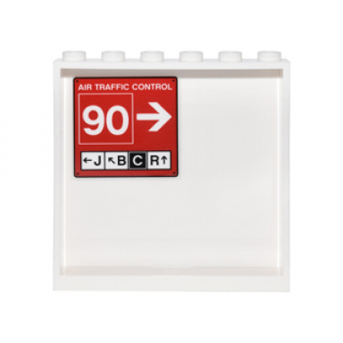 white panel 1 x 6 x 5 with red sign with air traffic control 90 j b c r and arrows pattern on inside sticker - set 76051