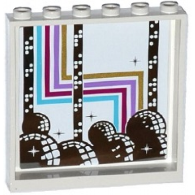 white panel 1 x 6 x 5 with medium azure magenta lavender and gold lines and silver disco balls pattern on inside sticker - set 41117