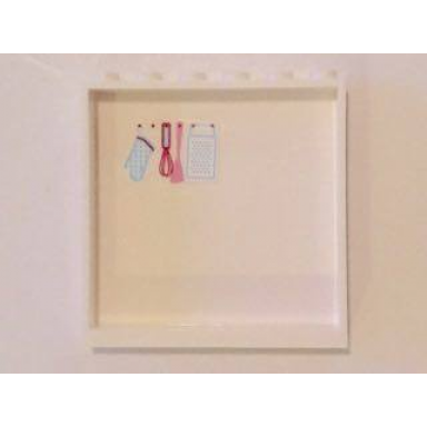 white panel 1 x 6 x 5 with four hanging kitchen utensils on white background on inside pattern sticker - set 41119