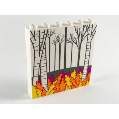 white panel 1 x 6 x 5 with dark bluish gray trees aspen trees magenta orange and yellow leaves pattern