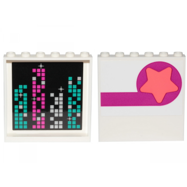 white panel 1 x 6 x 5 with coral star on magenta circle and stripe on outside and dark turquoise magenta and white squares on inside pattern stickers - set 70828