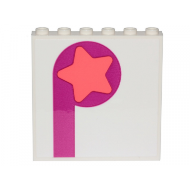 white panel 1 x 6 x 5 with coral star on magenta circle and stripe pattern sticker - set 70828