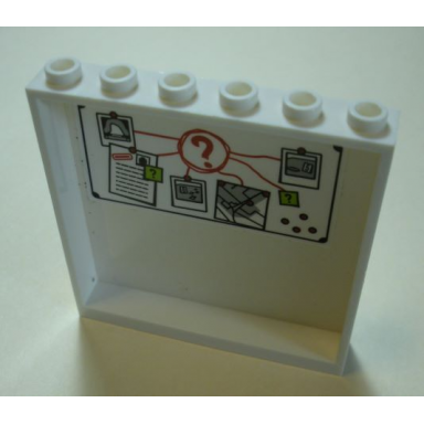 white panel 1 x 6 x 5 with bulletin board red circles question marks and map inset pattern on inside sticker - set 60139
