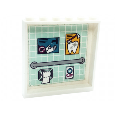 white panel 1 x 6 x 5 with bathroom pattern on inside sticker - set 41318