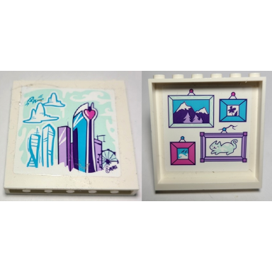 white panel 1 x 6 x 5 with city skyline mural painting on outside and hanging pictures of mountains flower wave and cat on inside pattern sticker - set 41336