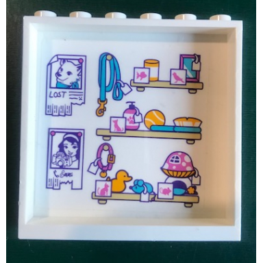 white panel 1 x 6 x 5 with hanging leash pet supplies on shelves emma and lost posters pattern on inside sticker - set 41345