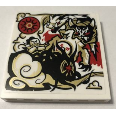 white panel 1 x 6 x 5 with black gold red and white dragon and ninja minifigure pattern sticker - set 70670
