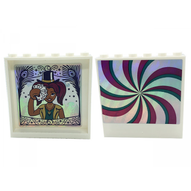 white panel 1 x 6 x 5 with dark turquoise and magenta swirls on silver background on outside and camila with top hat and playing cards on inside pattern model left side stickers - set 41685
