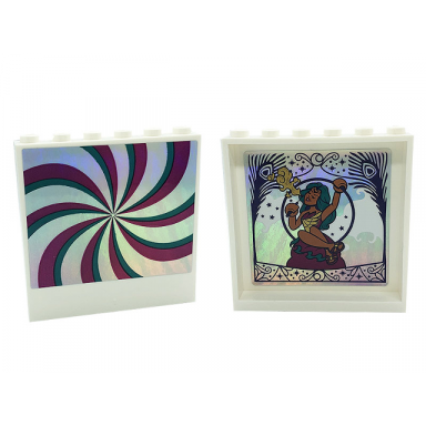 white panel 1 x 6 x 5 with dark turquoise and magenta swirls on silver background on outside and claire breathing fire in ring on inside pattern model right side stickers - set 41685