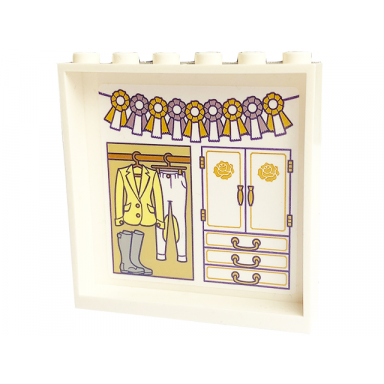 white panel 1 x 6 x 5 with gold and bright pink bows and wardrobe with bright light yellow jacket white riding breeches and boots pattern sticker - set 43195