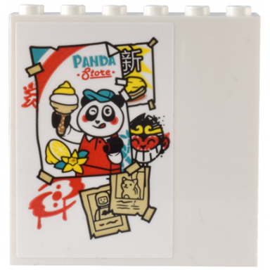 white panel 1 x 6 x 5 with panda store poster with ice cream cone signs monkey king and bionicle three virtues graffiti pattern sticker - set 80036