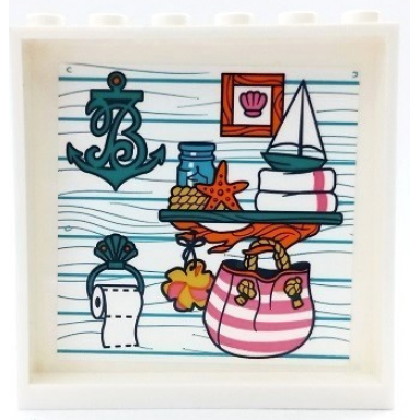 white panel 1 x 6 x 5 with starfish jar rope white towels dark pink striped bag dark turquoise shelf anchor boat and toilet paper roll holder pattern sticker - set 41428