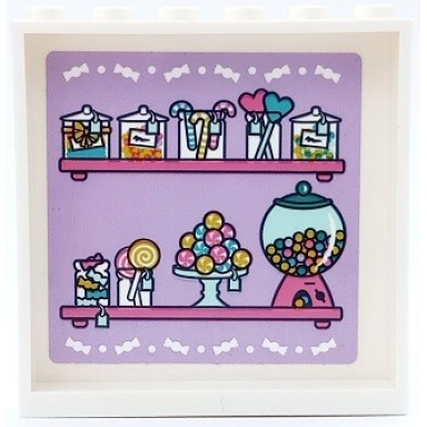 white panel 1 x 6 x 5 with shelves jars candy canes hearts and gumball machine on lavender background pattern sticker - set 41450